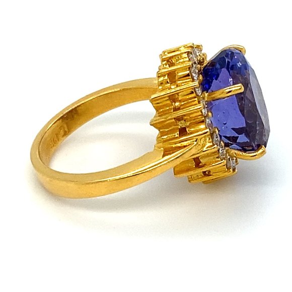 Certified Tanzanite 5.10ct Diamonds 22K Gold Ring - Picture 3 of 7